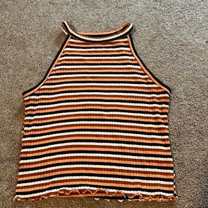 orange and black stripped cropped tank top